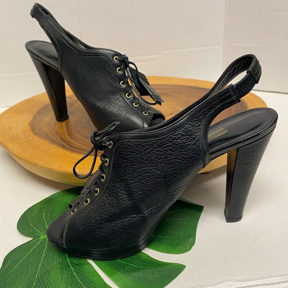 Hollywould Made In Italy Leather Lace Ip Peep Toe Heels - Picture 2 of 12